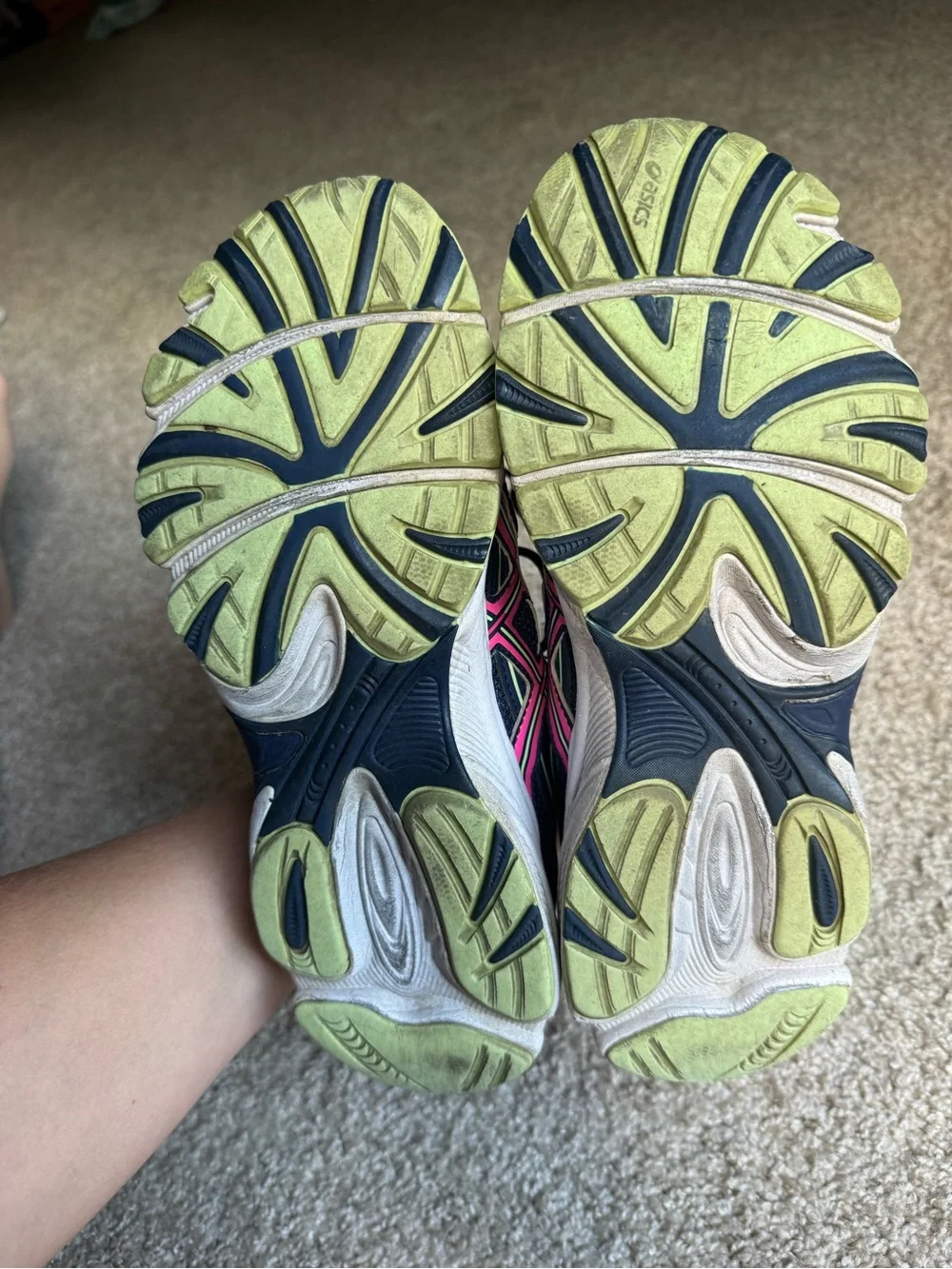 ASICS Navy Running Shoes with Pink and Lime Accents